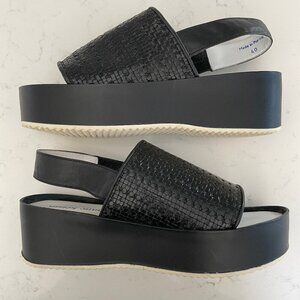 Stephane Kelian Paris Woven Sling Back Platform Sandals Black + White Sz 40